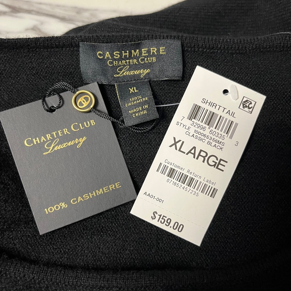 Charter Club Luxury Black 100% Cashmere Shirtail Sweater Size XL NWT - Picture 6 of 8